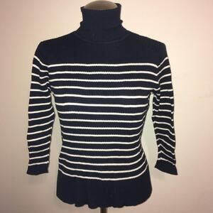 Lauren Ralph Blue-White Striped Turtleneck Sweater S